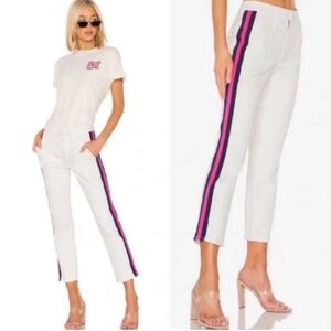 MOTHER THE STRAIGHT SHAKER ANKLE PREP CROPPED PANT WHITE CHALK RACER STRIPE 28